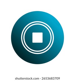 A minimalist vector of a blue circle button with white square in the center stop icon
