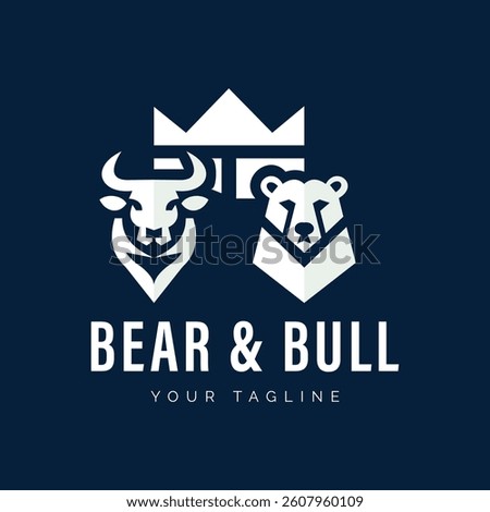 Minimalist Vector Bull and Bear Logo  Flat Design for Financial and Trading Themes