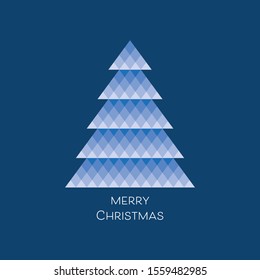 Minimalist vector card with blue mosaic christmas tree