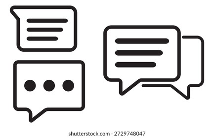 Minimalist vector chat icon set showing speech bubbles and message symbols, clean outline style representing conversation, communication, and messaging
