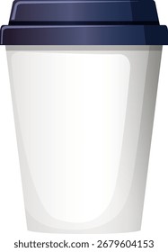 Minimalist vector coffee cup with dark lid, clean lines, white background, flat modern style