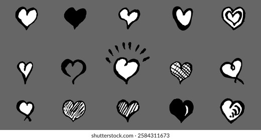 Minimalist Vector Collection of Hand-Drawn Black Hearts