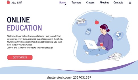 Minimalist vector concept landing page for online education service with woman