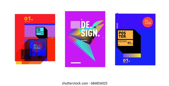 Minimalist Vector covers design Set. Cool geometric gradients shape. Futuristic Poster template.