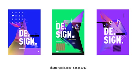 Minimalist Vector covers design Set. Cool geometric gradients shape. Futuristic Poster template.