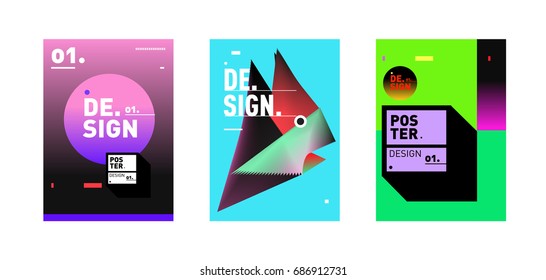 Minimalist Vector covers design Set. Cool geometric gradients shape. Futuristic Poster template.