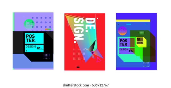 Minimalist Vector covers design Set. Cool geometric gradients shape. Futuristic Poster template.