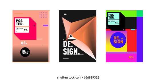 Minimalist Vector covers design Set. Cool geometric gradients shape. Futuristic Poster template.