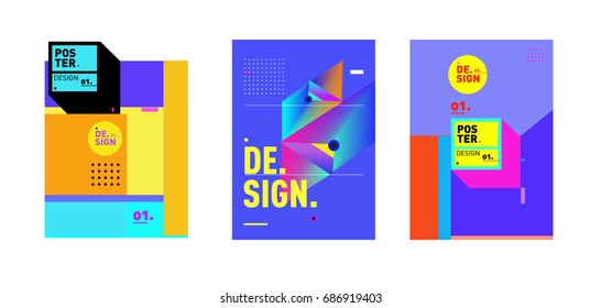 Minimalist Vector covers design Set. Cool geometric gradients shape. Futuristic Poster template.