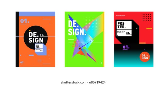 Minimalist Vector covers design Set. Cool geometric gradients shape. Futuristic Poster template.