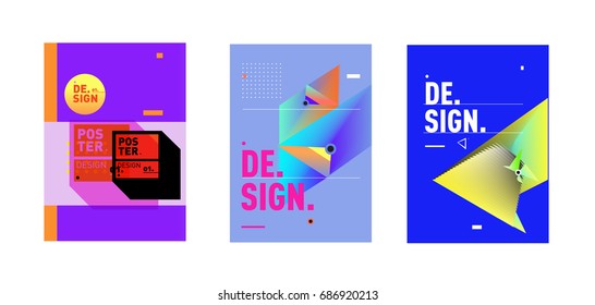 Minimalist Vector covers design Set. Cool geometric gradients shape. Futuristic Poster template.