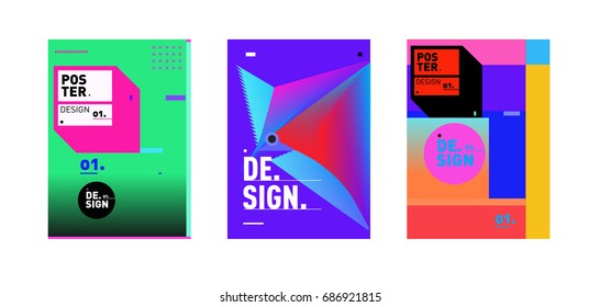 Minimalist Vector covers design Set. Cool geometric gradients shape. Futuristic Poster template.