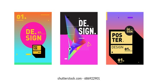 Minimalist Vector covers design Set. Cool geometric gradients shape. Futuristic Poster template.