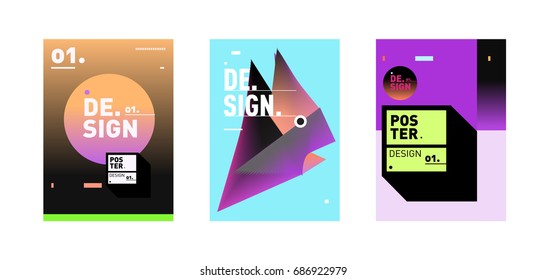 Minimalist Vector covers design Set. Cool geometric gradients shape. Futuristic Poster template.