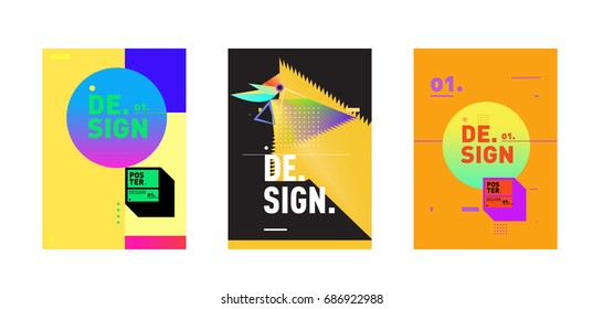 Minimalist Vector covers design Set. Cool geometric gradients shape. Futuristic Poster template.