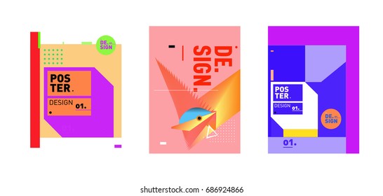 Minimalist Vector covers design Set. Cool geometric gradients shape. Futuristic Poster template.