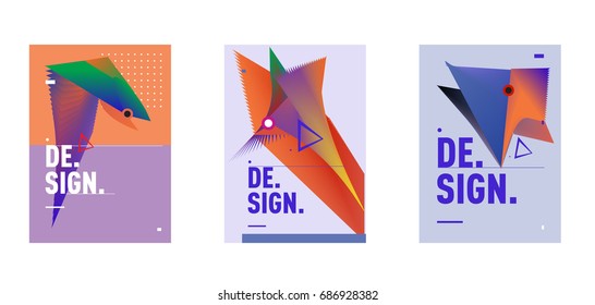 Minimalist Vector covers design Set. Cool geometric gradients shape. Futuristic Poster template.