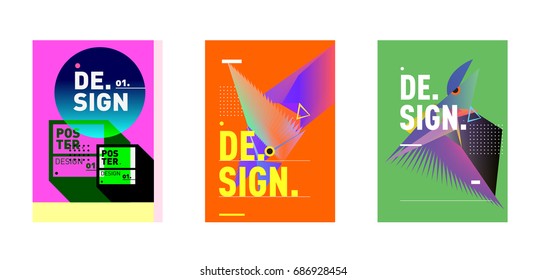Minimalist Vector covers design Set. Cool geometric gradients shape. Futuristic Poster template.