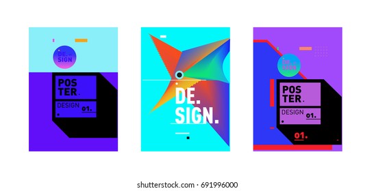 Minimalist Vector covers design Set. Cool geometric gradients shape. Futuristic Poster template.