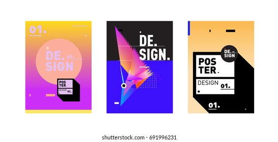 Minimalist Vector covers design Set. Cool geometric gradients shape. Futuristic Poster template.