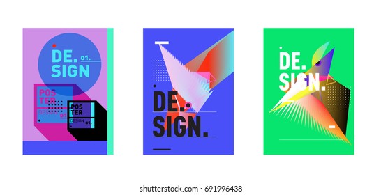 Minimalist Vector covers design Set. Cool geometric gradients shape. Futuristic Poster template.