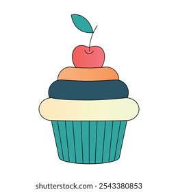 Minimalist Vector Cupcake with Cherry on Top - Flat Design