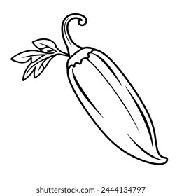 Minimalist vector depiction of a chili pepper outline, perfect for recipe illustrations.