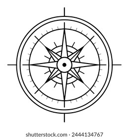 Minimalistische Vektorgrafik-Darstellung eines Kompassumrisses, ideal für Abenteuergrafiken.