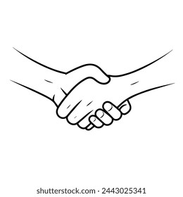 Minimalist vector depiction of friends handshake outline, perfect for unity graphics.