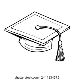 Minimalist vector depiction of a grad school hat outline, ideal for graduation graphics.