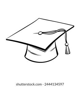 Minimalist vector depiction of a grad school hat outline, ideal for graduation graphics.