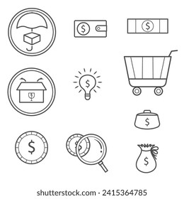 minimalist vector design icon set bundle packing and finance and shopping