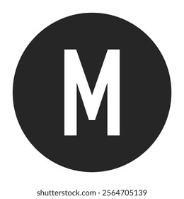 Minimalist vector design of the letter M in white on a dark circular background. A clean and professional choice for branding, logos, and graphic design work.