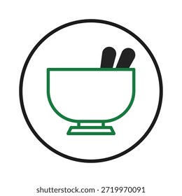 Un diseño de Vector minimalista de un mortero y mortero en estilo de contorno verde y negro. La Imagen evoca conceptos de medicina herbaria, tratamientos alternativos, ciencia farmacéutica y salud holística