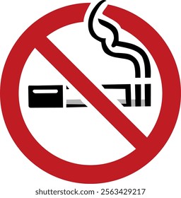 A minimalist vector design of a no-smoking sign in red, black, and white, featuring clean lines and a clear message for non-smoking areas