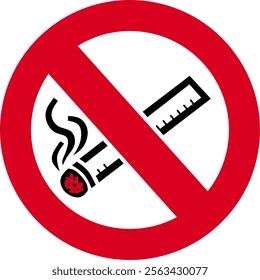 A minimalist vector design in red, black, and white with a no smoking symbol