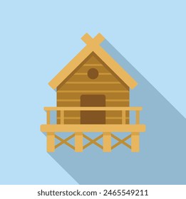 A minimalist vector design of a small, cozy wooden cabin with a shaded background