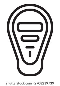 Um design vetorial minimalista de um parquímetro inteligente, apresentado como uma silhueta. Este gráfico é ideal para interfaces digitais, sinalização e conceitos de planejamento urbano.