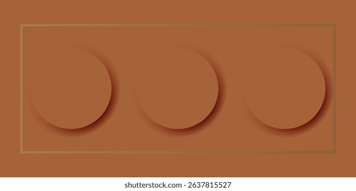 Minimalist vector design with three brown circles aligned horizontally on a warm brown background, enclosed in a subtle rectangular frame with soft shadow effects.
