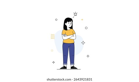 Minimalist Vector Design A Woman Standing with Arms Crossed in a Flat Style