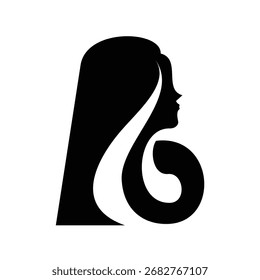 Diseño de Vector minimalista del perfil de una mujer con cabello estilizado y suelto, perfecto para marcas de belleza, moda o bienestar.