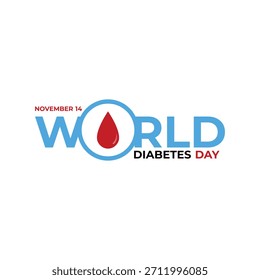 Diseño minimalista del Vector para el Día Mundial de la Diabetes con el símbolo del círculo azul global que contiene una gota de sangre roja. Un diseño limpio y profesional adecuado para hospitales, clínicas y publicaciones de concienciación en redes sociales.