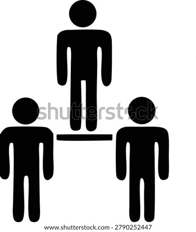 Minimalist vector diagram representing business leadership and hierarchy with one person standing on elevated platform above two peers showing management structure and organizational chart.
