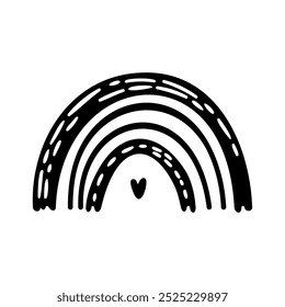 Minimalist Vector doodle Illustration of Stylized Rainbow with Heart