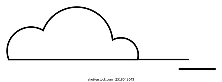 A minimalist vector drawing of a cloud in black outline, accompanied by a horizontal line extending to the right. Ideal for weather forecasts, minimalistic design, print media, educational materials,