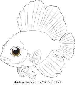 Desenho vetor minimalista de um peixe bonito com um grande olho expressivo e barbatanas detalhadas. Perfeito para livros de colorir, desenhos infantis, temas aquáticos ou materiais de educação marinha.