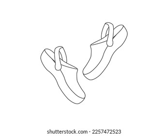 Minimalist vector drawing of a shoe. Set with different types of women's shoes silhouette. Depiction of footwear. Decorative element. Fashion illustration.
