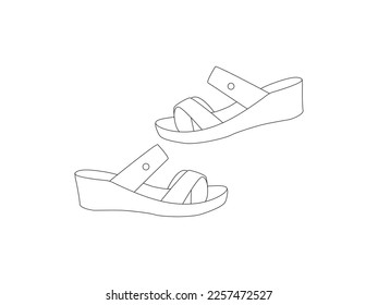 Minimalist vector drawing of a shoe. Set with different types of women's shoes silhouette. Depiction of footwear. Decorative element. Fashion illustration.