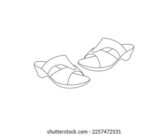 Minimalist vector drawing of a shoe. Set with different types of women's shoes silhouette. Depiction of footwear. Decorative element. Fashion illustration.