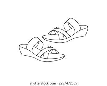 Dibujo vectorial minimalista de un zapato. Está decorado con diferentes tipos de silueta de zapatos para mujeres. Representación del calzado. Elemento decorativo. Ilustración de moda.
